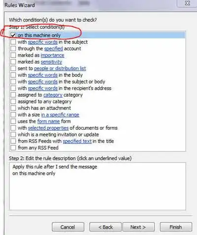 Outlook rules wizard